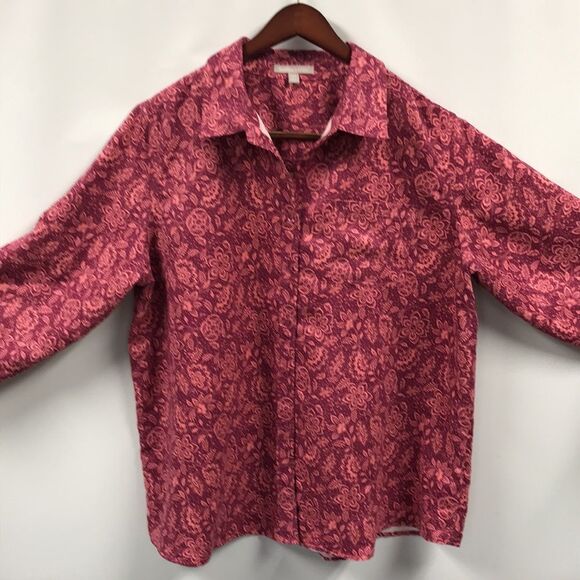 WOMAN WITHIN Long Sleeve Button Up Blouse Plus Sz 1X (22/24) Raspberry Pink Top - Picture 1 of 9